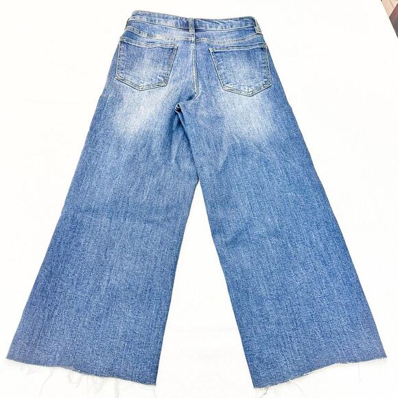 OAT NY Med-Dark Wash Wide Leg Cropped Denim Jeans Raw Hem Size 4/27 1041-CAMX - Picture 3 of 8